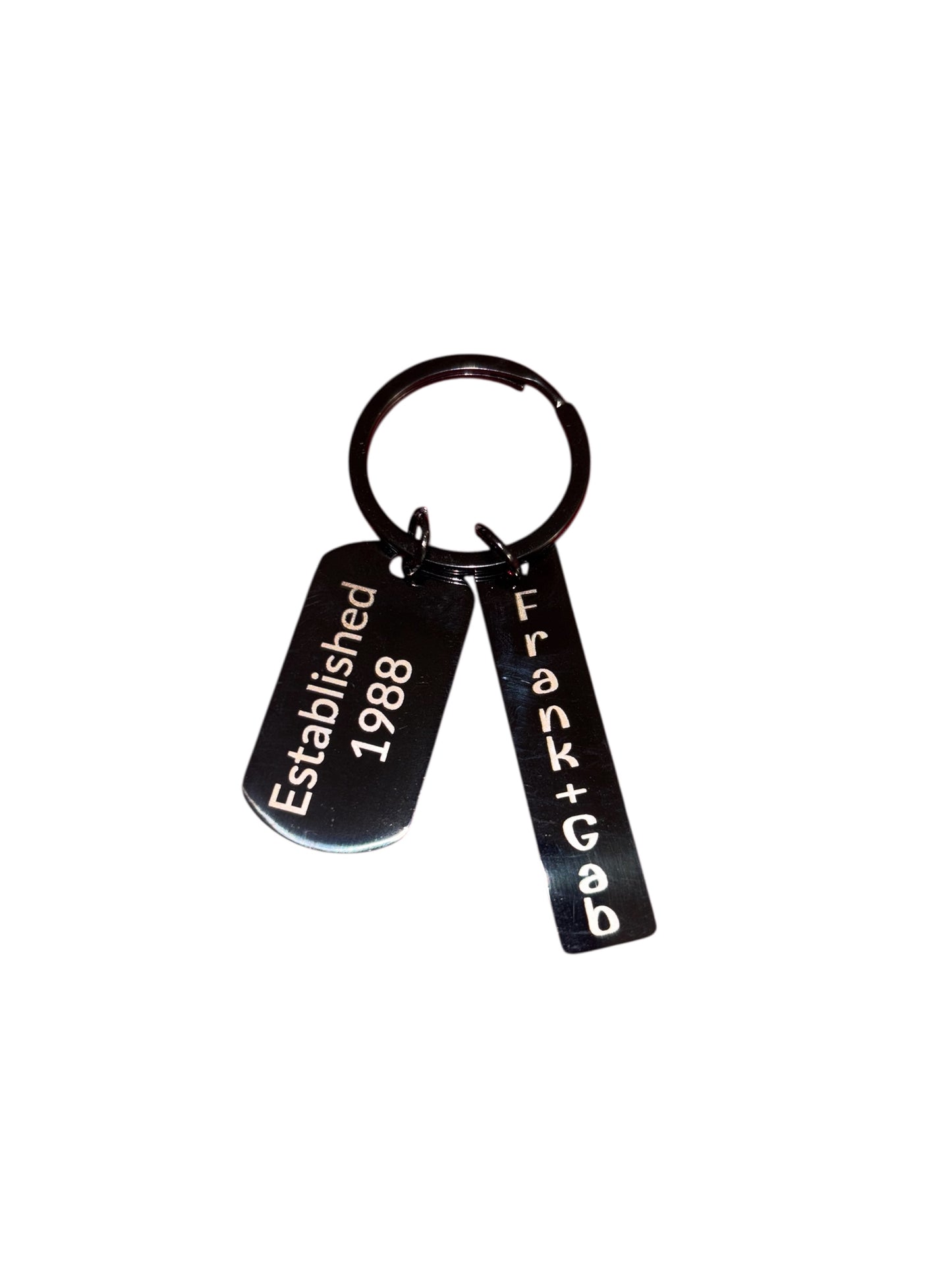 Dual Tag Keychain - Black Stainless Steel - Custom Text