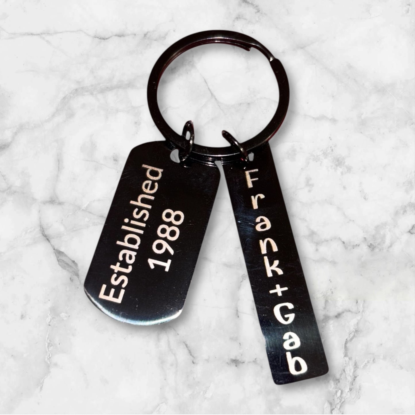 Dual Tag Keychain - Black Stainless Steel - Custom Text
