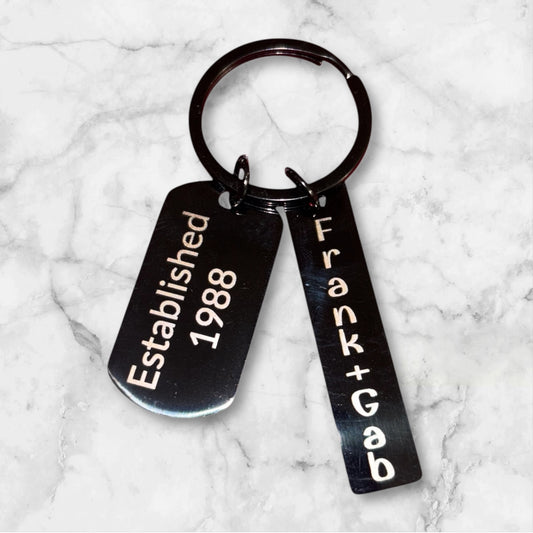 Dual Tag Keychain - Black Stainless Steel - Custom Text